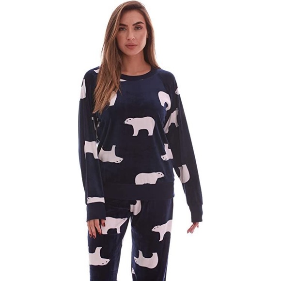 #followme Women’s Jogger Pajama Pants Set Ultra-Soft Velour PJs- Polar Bear - Picture 4 of 8